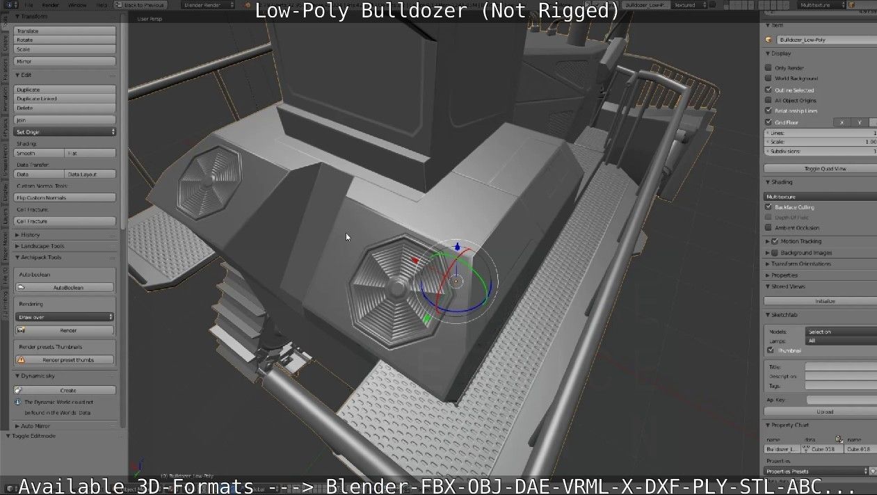 Low-Poly Bulldozer - Not Rigged Low-poly 3D model_27