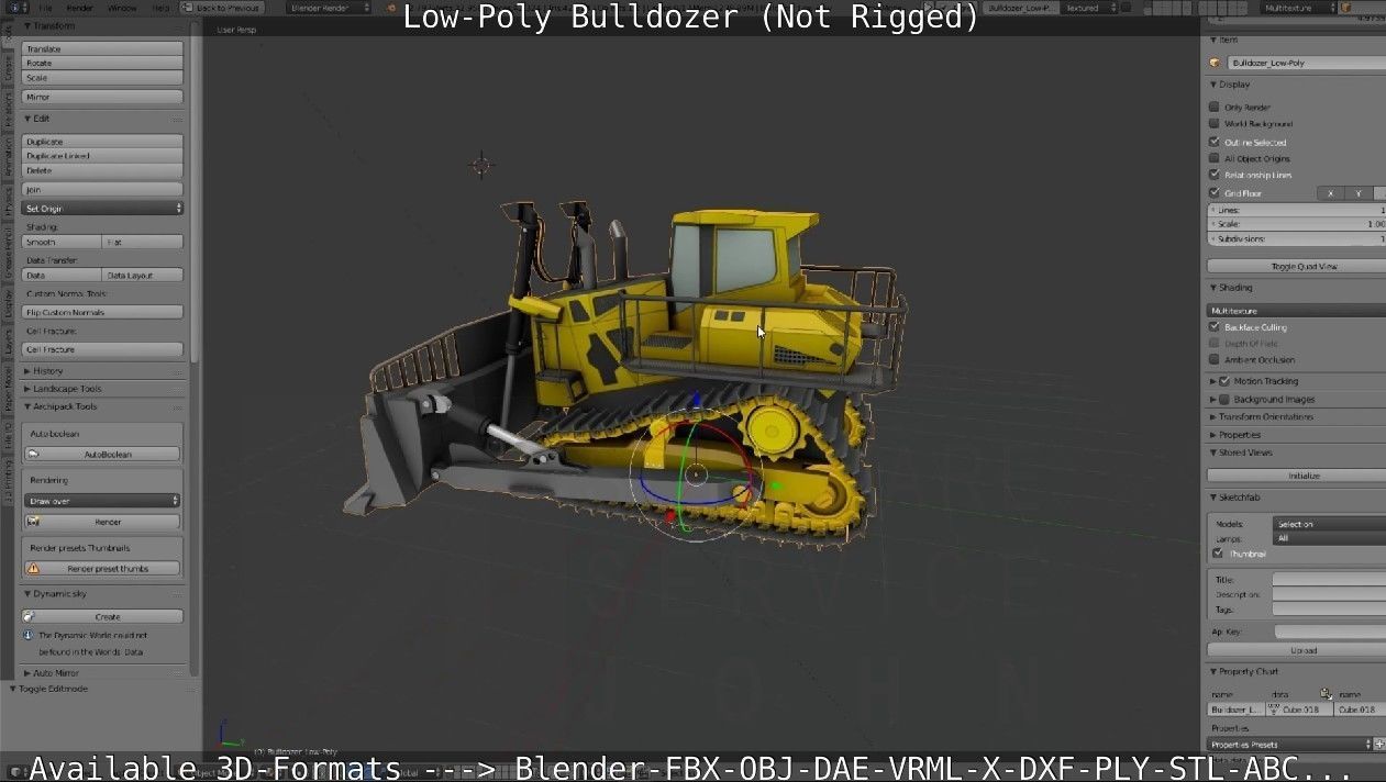 Low-Poly Bulldozer - Not Rigged Low-poly 3D model_19