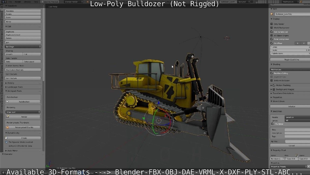 Low-Poly Bulldozer - Not Rigged Low-poly 3D model_17