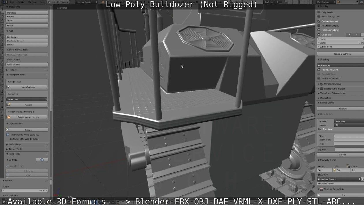 Low-Poly Bulldozer - Not Rigged Low-poly 3D model_12