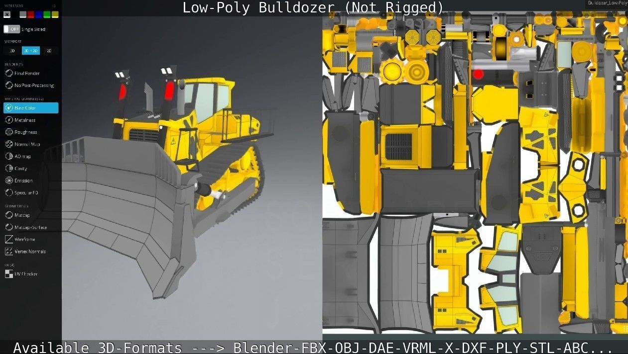 Low-Poly Bulldozer - Not Rigged Low-poly 3D model_51