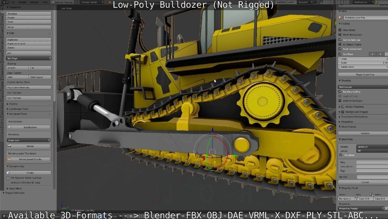 Low-Poly Bulldozer - Not Rigged Low-poly 3D model_11
