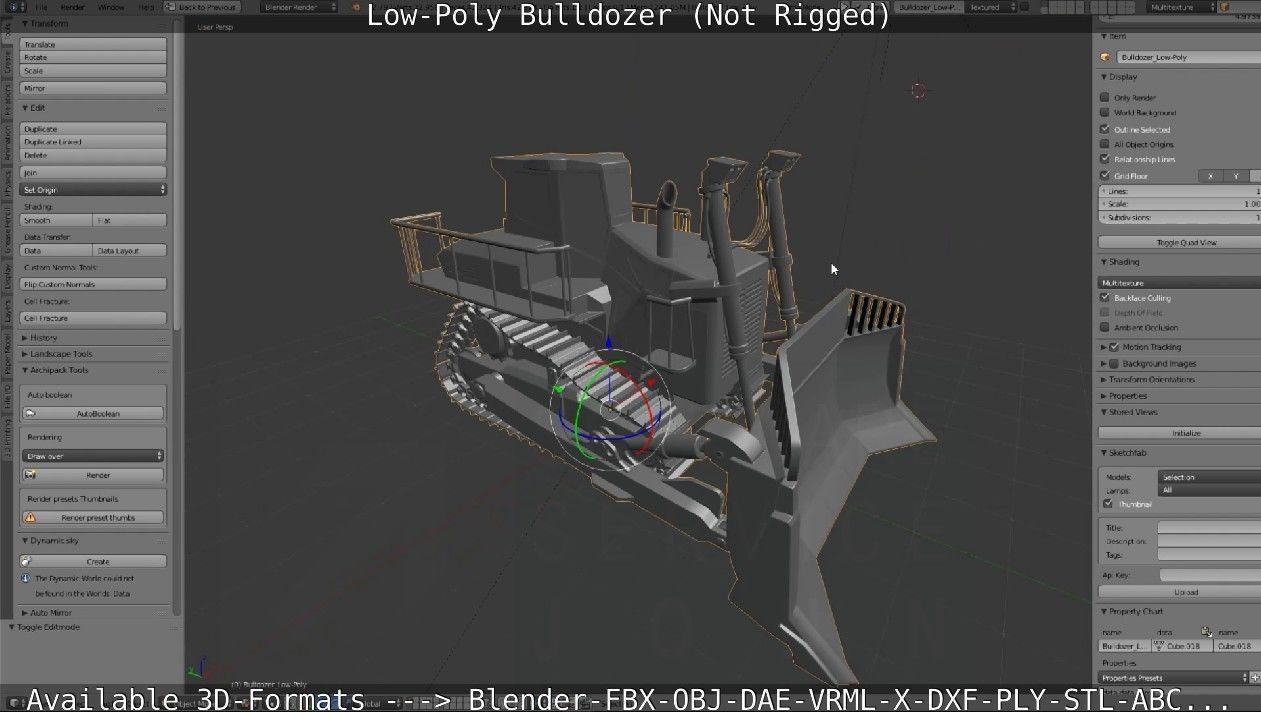Low-Poly Bulldozer - Not Rigged Low-poly 3D model_34
