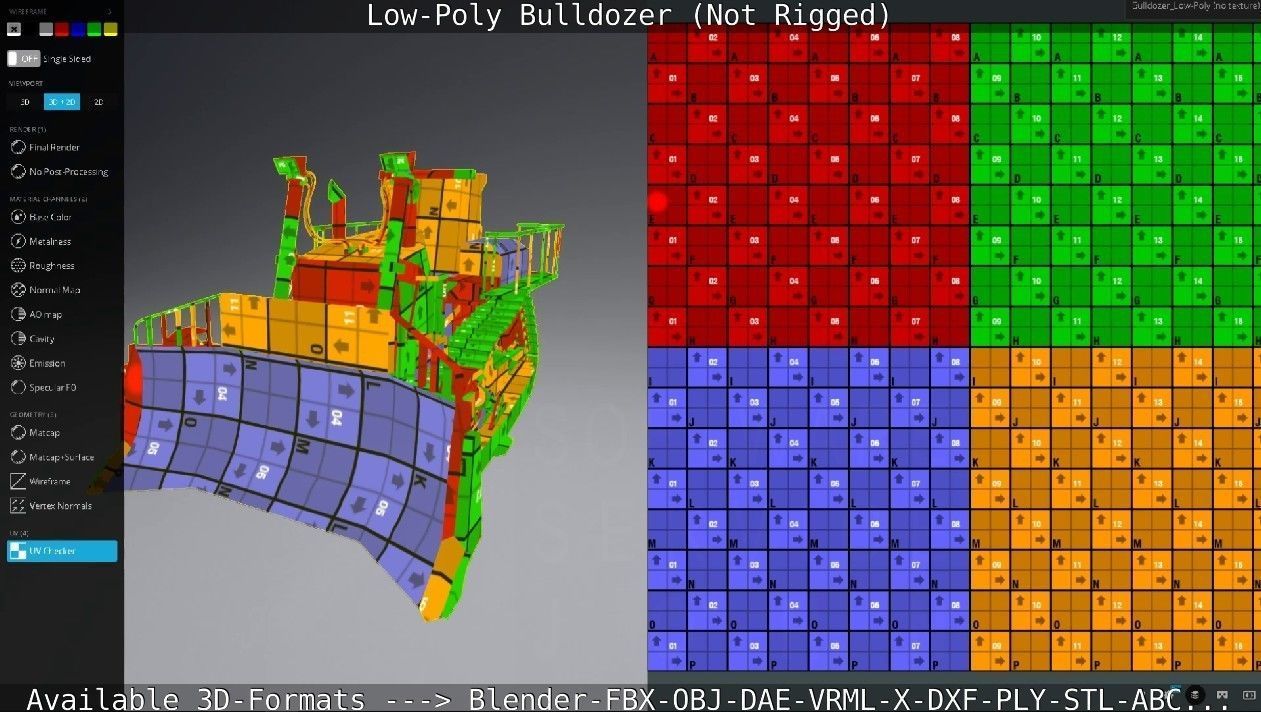 Low-Poly Bulldozer - Not Rigged Low-poly 3D model_86