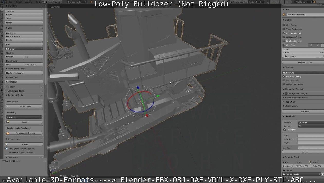 Low-Poly Bulldozer - Not Rigged Low-poly 3D model_32