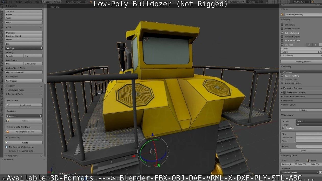 Low-Poly Bulldozer - Not Rigged Low-poly 3D model_16