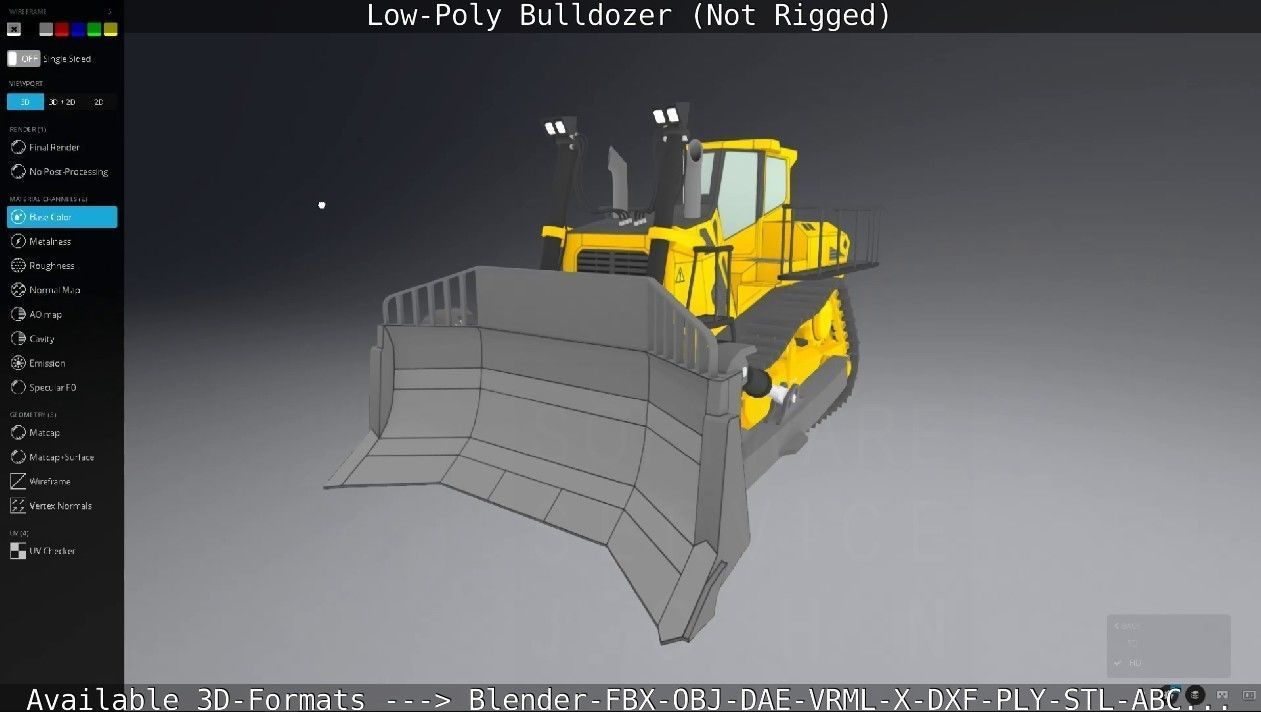 Low-Poly Bulldozer - Not Rigged Low-poly 3D model_44