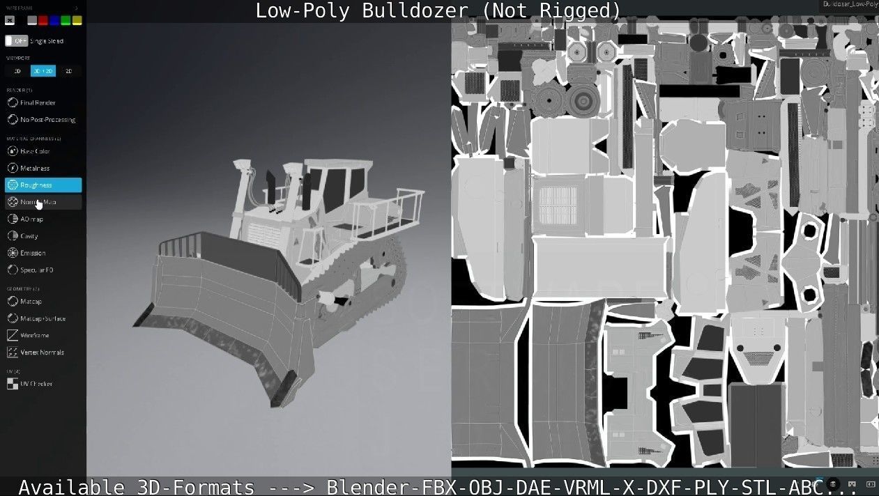 Low-Poly Bulldozer - Not Rigged Low-poly 3D model_60