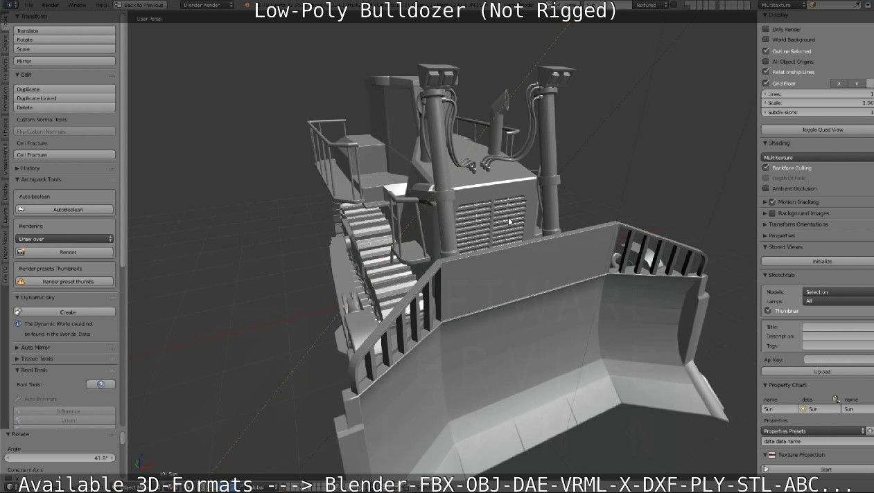 Low-Poly Bulldozer - Not Rigged Low-poly 3D model_9
