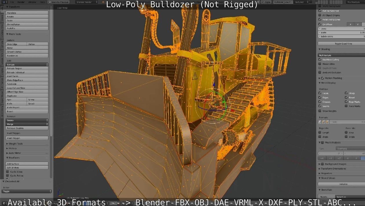Low-Poly Bulldozer - Not Rigged Low-poly 3D model_6