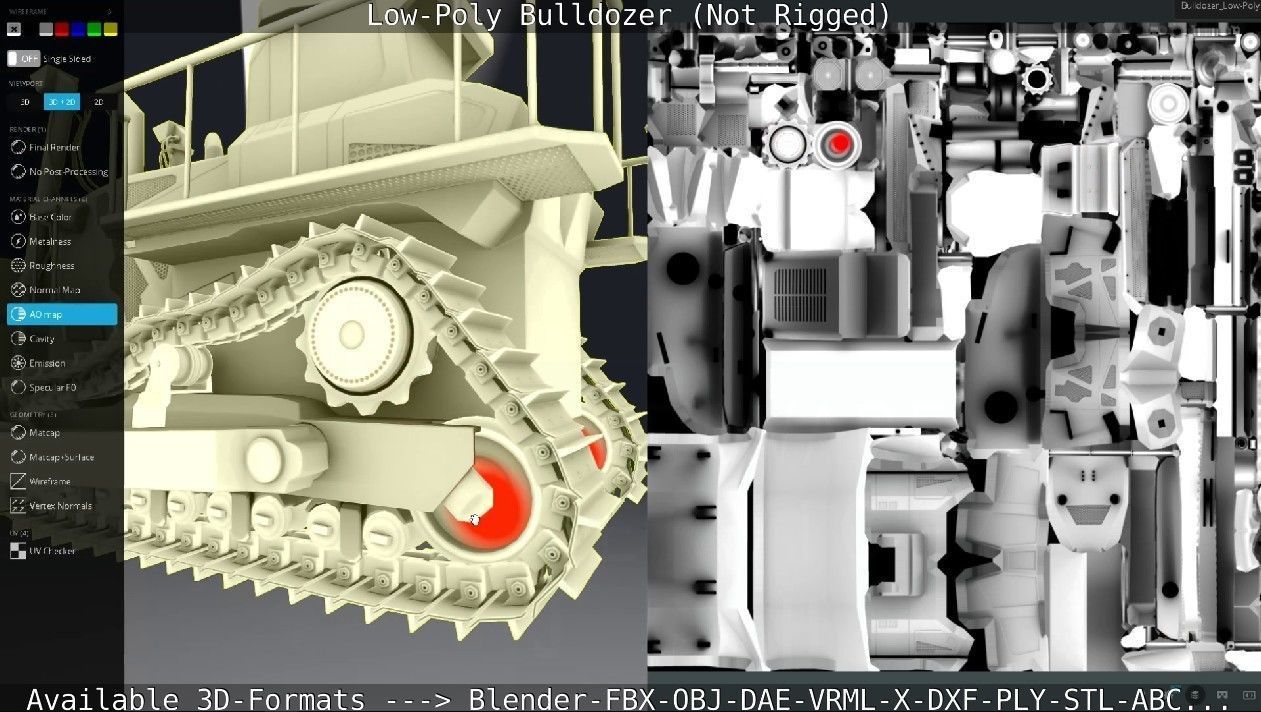 Low-Poly Bulldozer - Not Rigged Low-poly 3D model_74