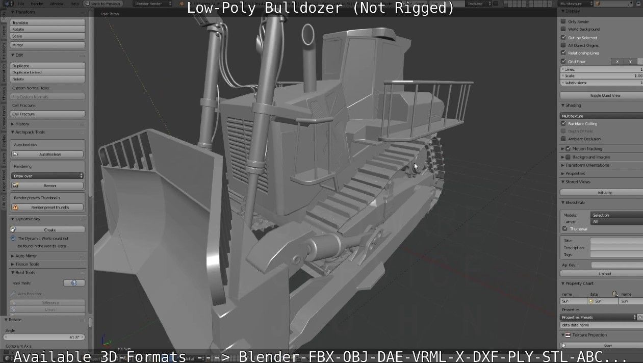 Low-Poly Bulldozer - Not Rigged Low-poly 3D model_37