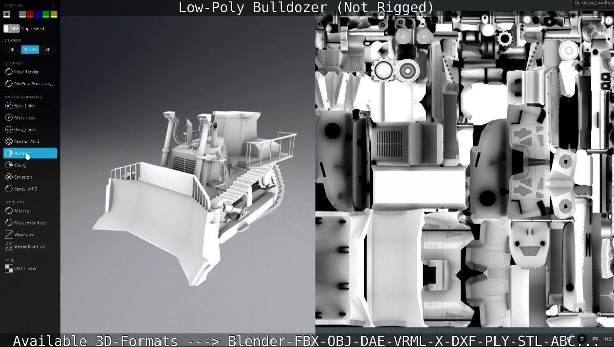 Low-Poly Bulldozer - Not Rigged Low-poly 3D model_62