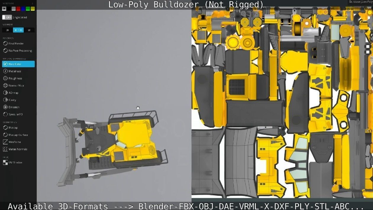 Low-Poly Bulldozer - Not Rigged Low-poly 3D model_53