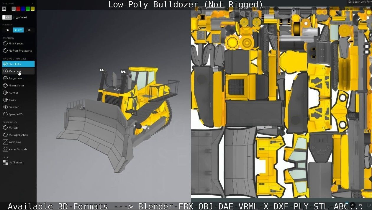 Low-Poly Bulldozer - Not Rigged Low-poly 3D model_56