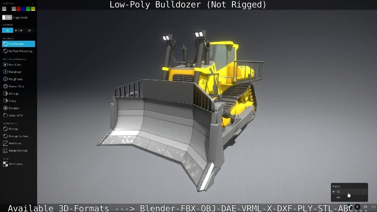 Low-Poly Bulldozer - Not Rigged Low-poly 3D model_39