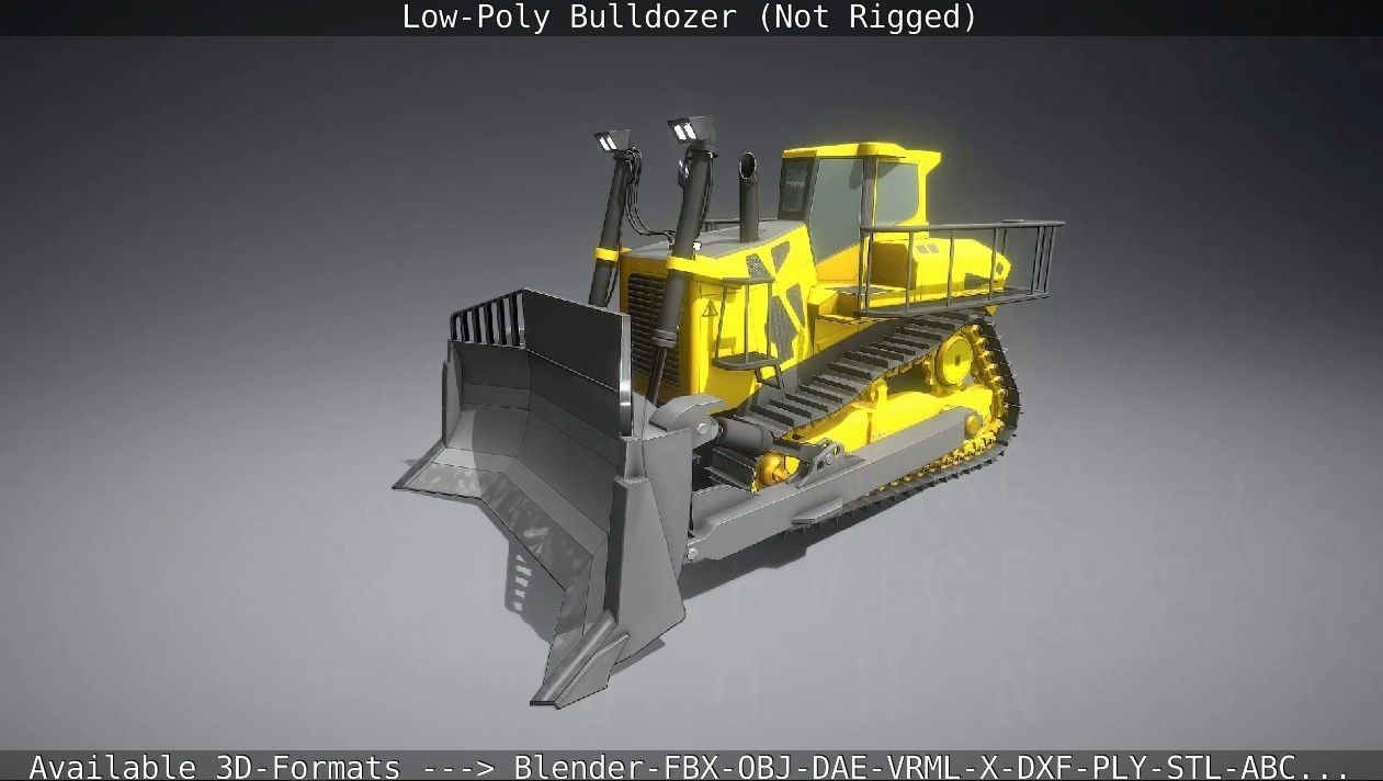 Low-Poly Bulldozer - Not Rigged Low-poly 3D model_8