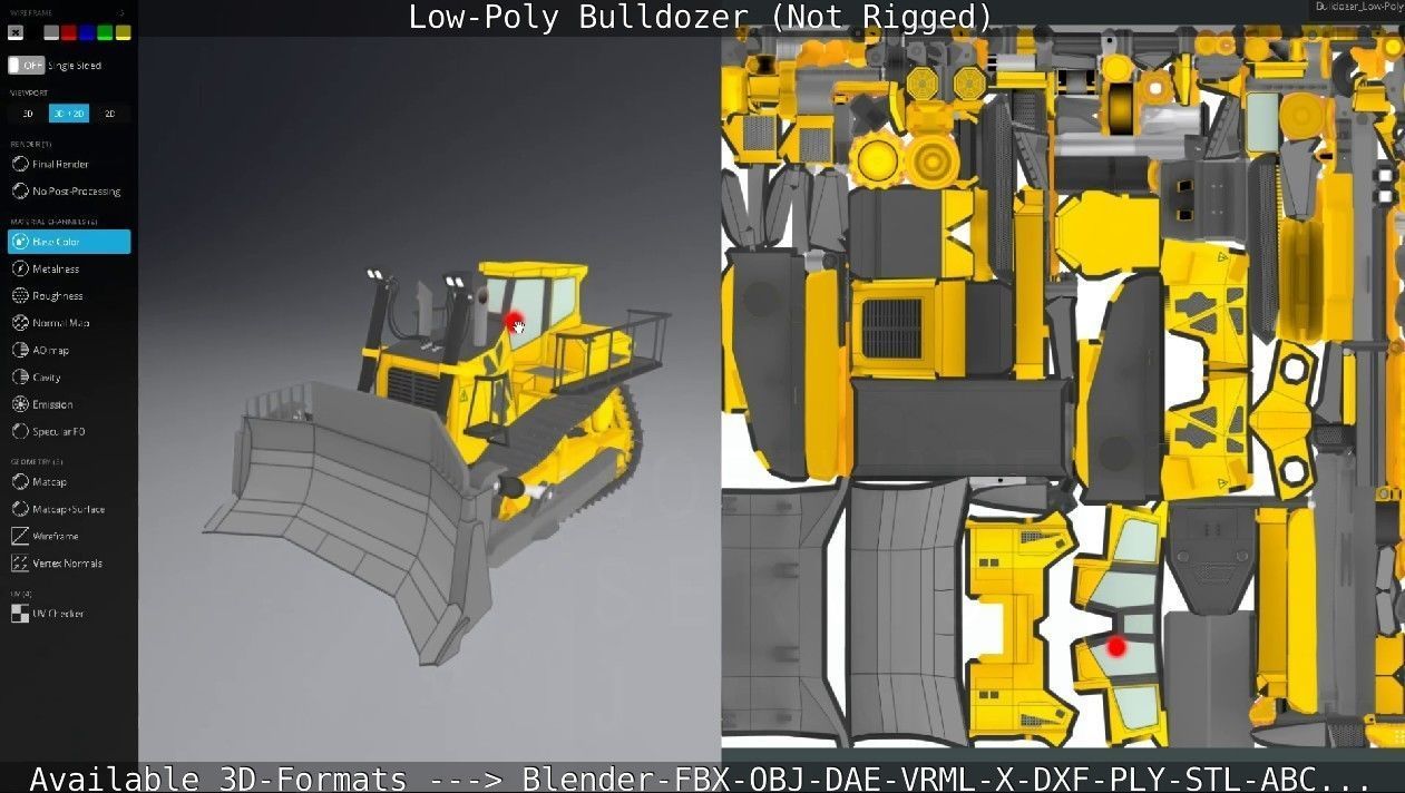 Low-Poly Bulldozer - Not Rigged Low-poly 3D model_55
