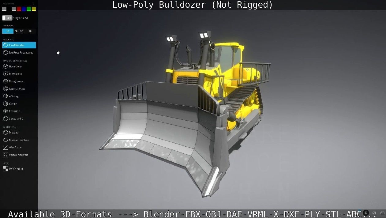 Low-Poly Bulldozer - Not Rigged Low-poly 3D model_36
