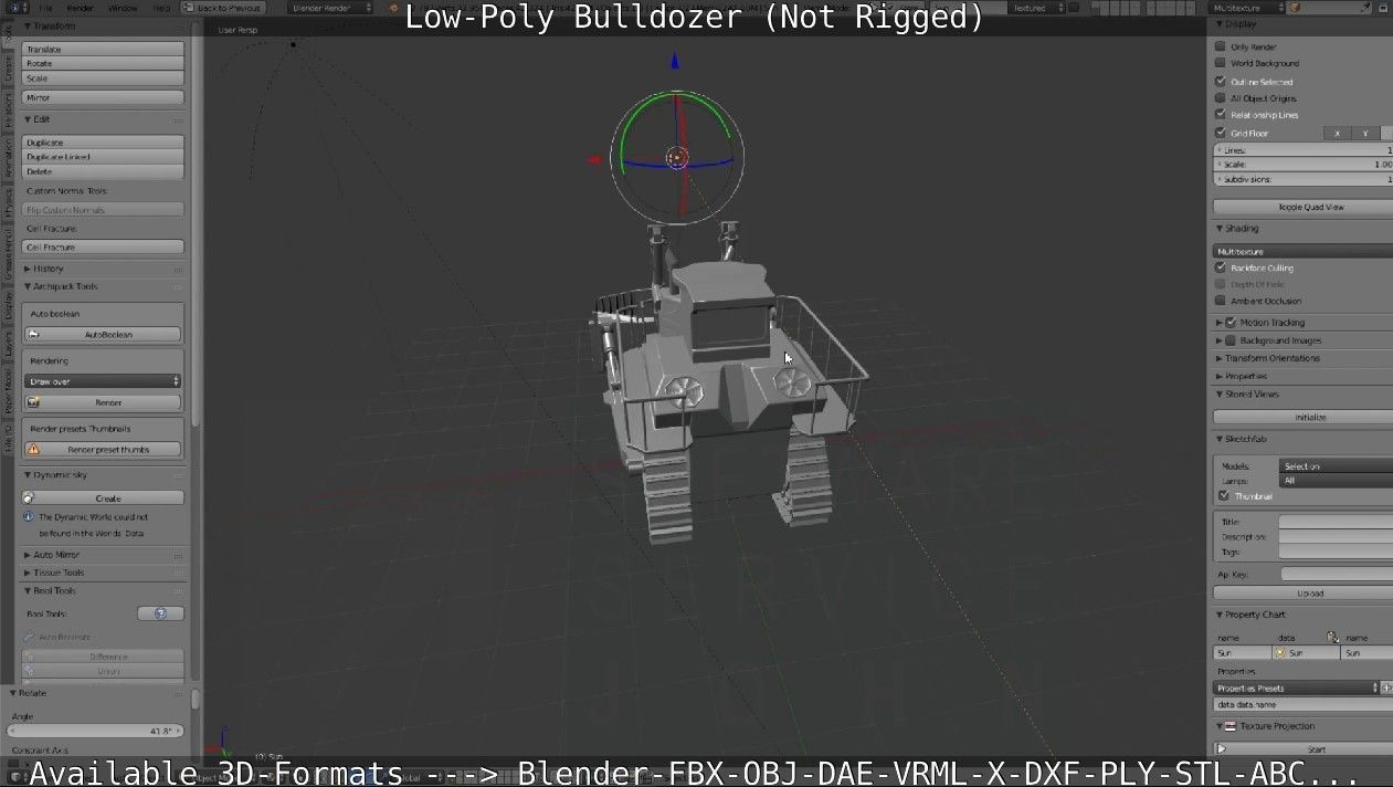 Low-Poly Bulldozer - Not Rigged Low-poly 3D model_35