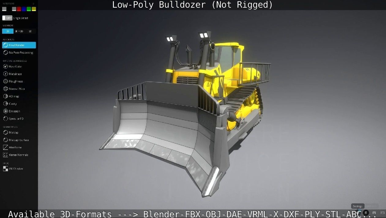 Low-Poly Bulldozer - Not Rigged Low-poly 3D model_38
