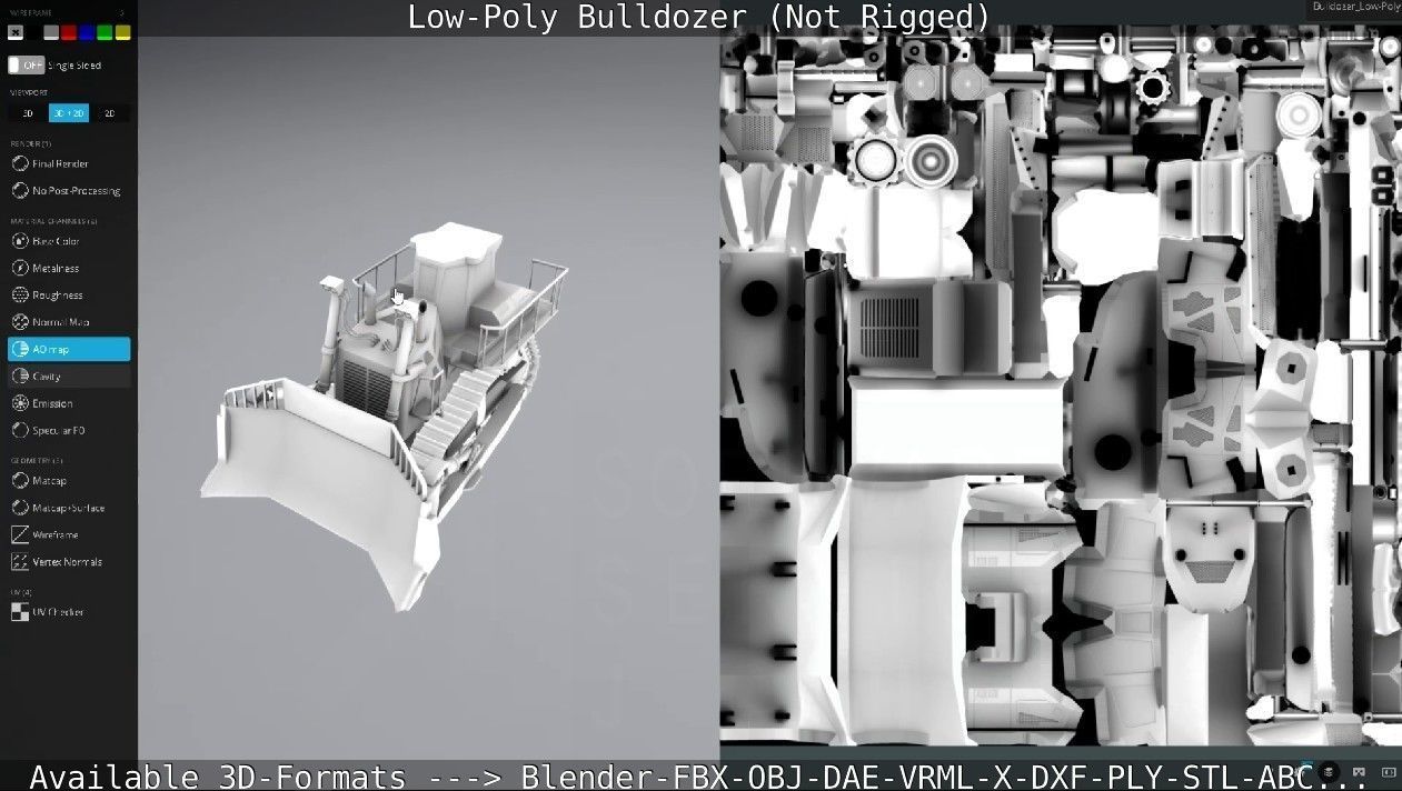 Low-Poly Bulldozer - Not Rigged Low-poly 3D model_76