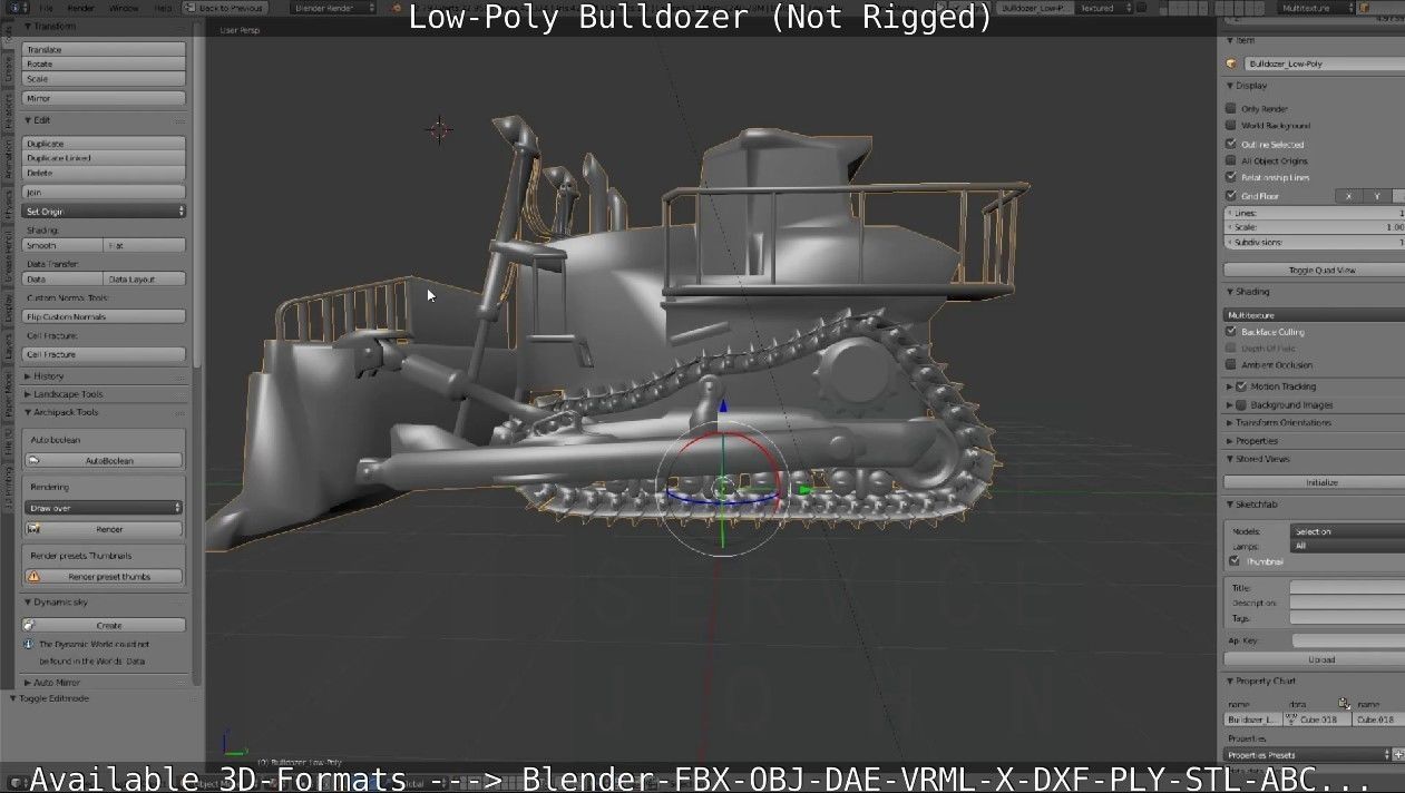 Low-Poly Bulldozer - Not Rigged Low-poly 3D model_21