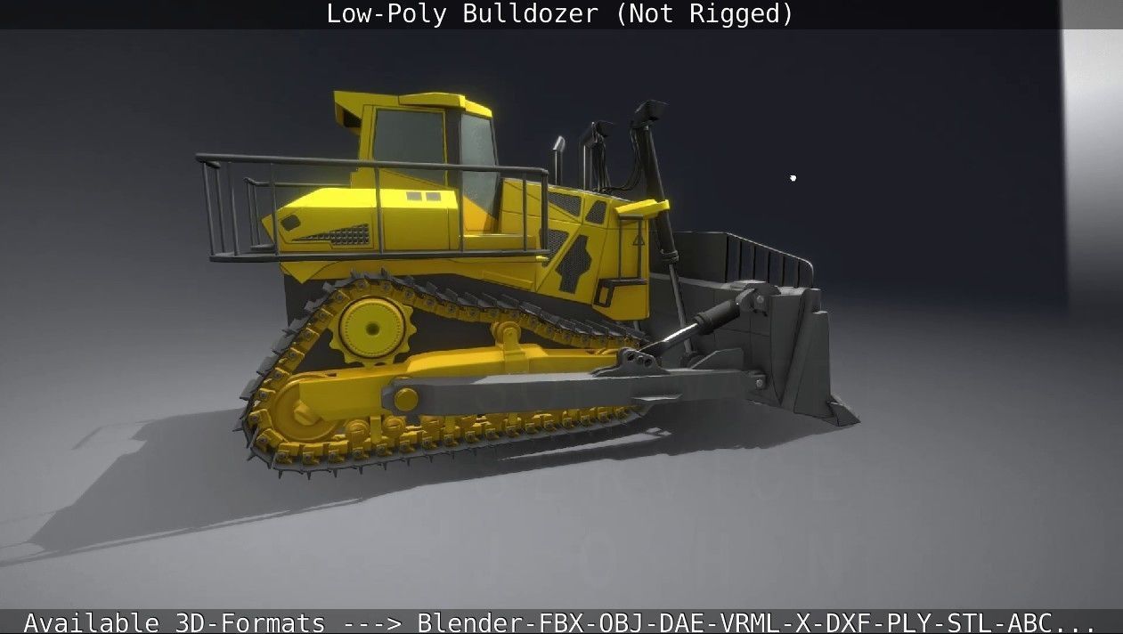 Low-Poly Bulldozer - Not Rigged Low-poly 3D model_3