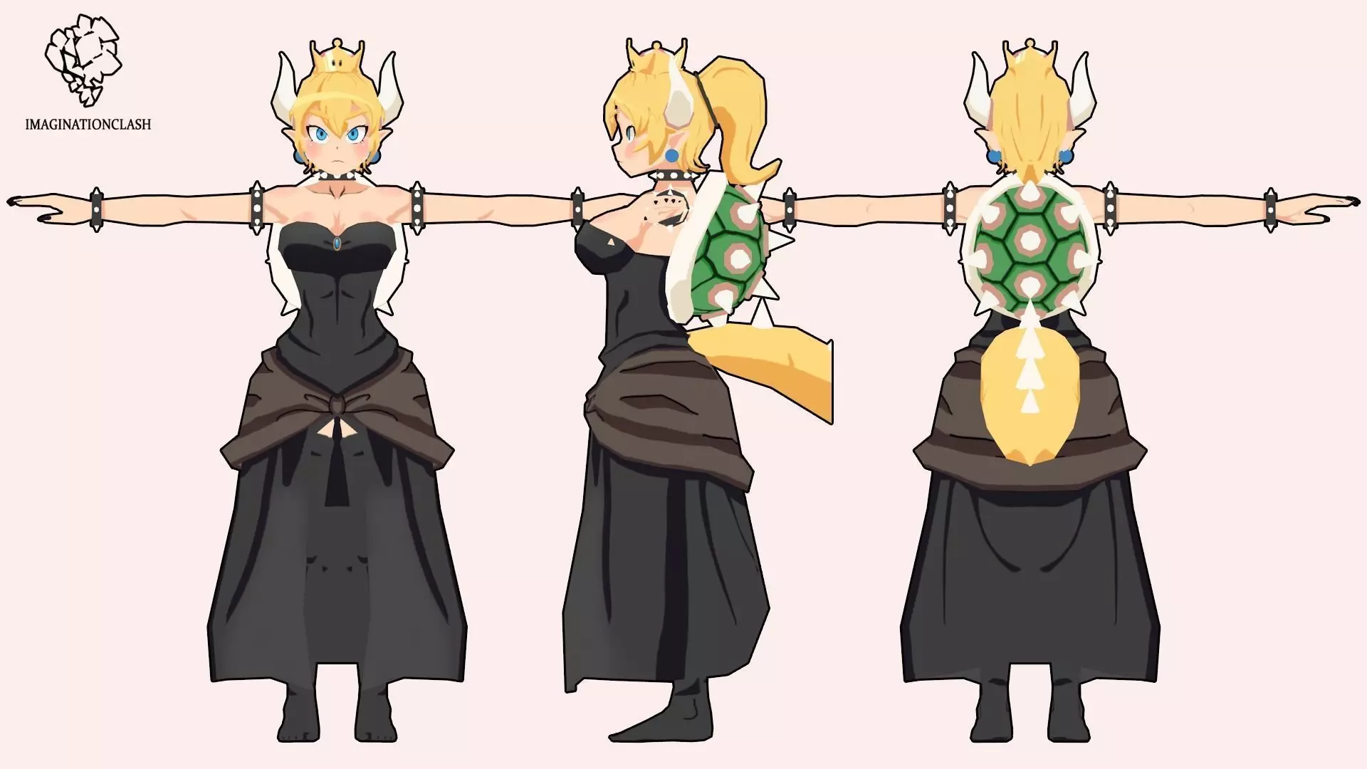 Bowsette lowpoly anime character Low-poly 3D model_0