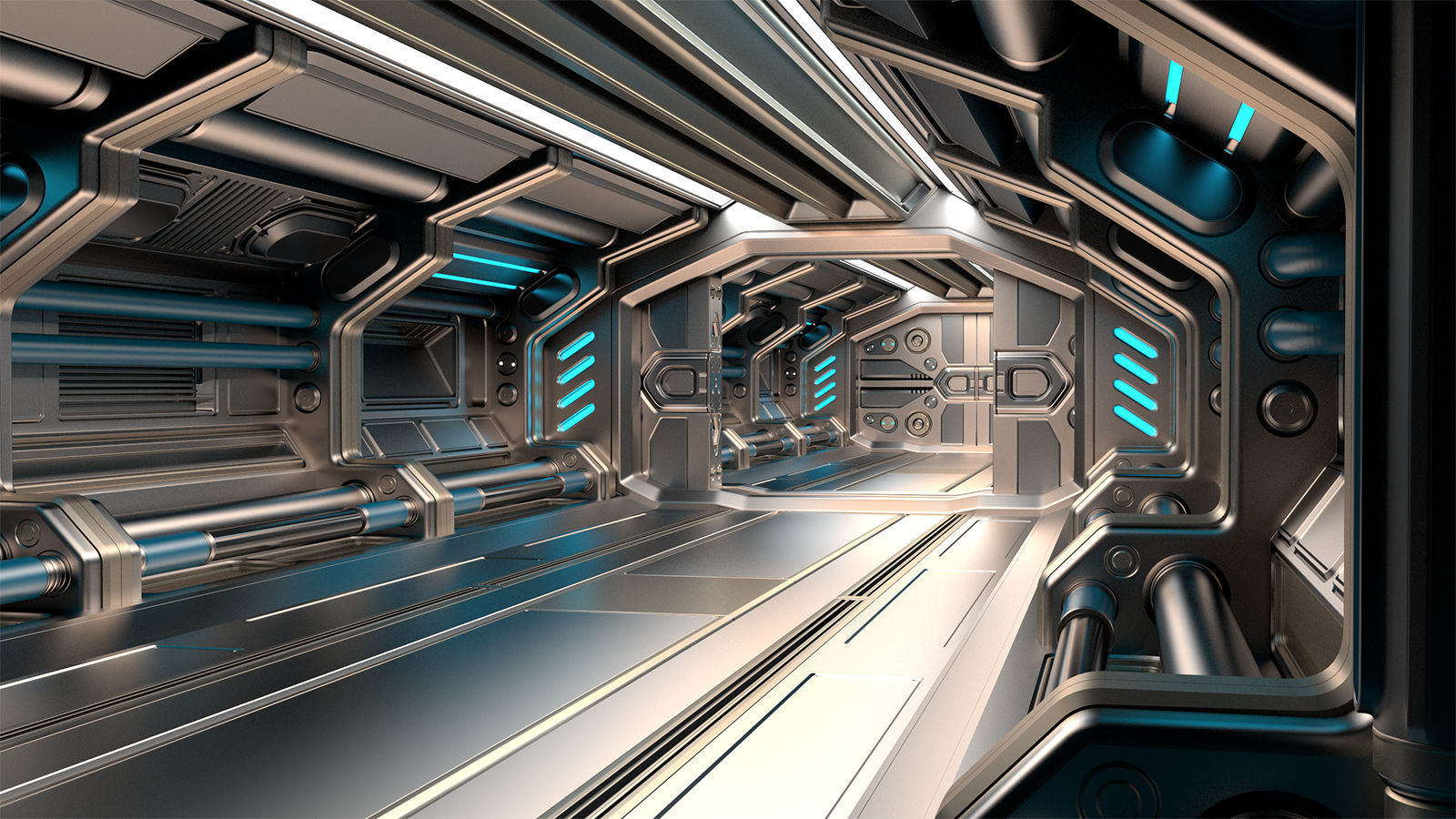 Sci Fi Modular Corridor BASIC EDITION 3D model_8