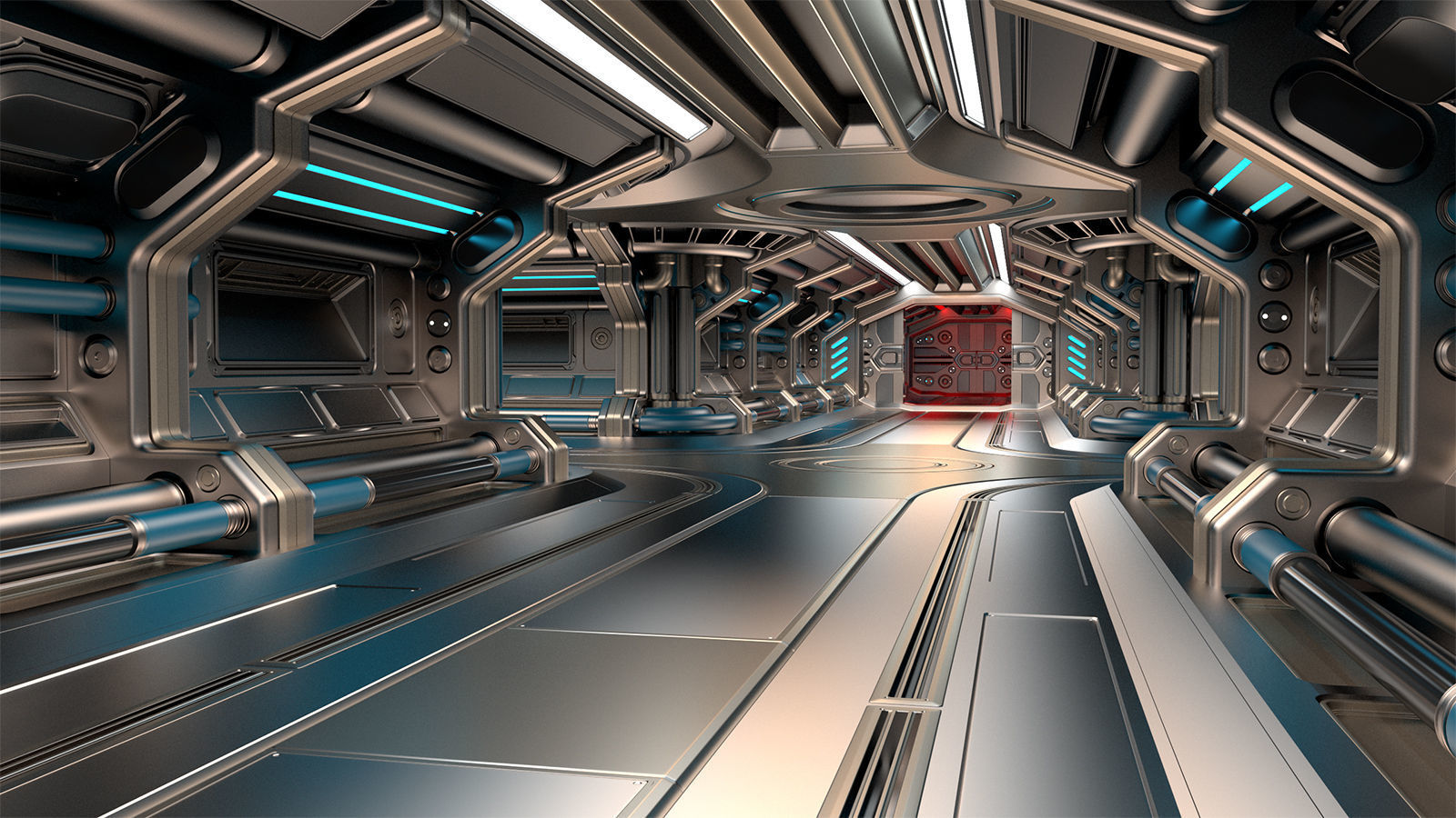 Sci Fi Modular Corridor BASIC EDITION 3D model_1