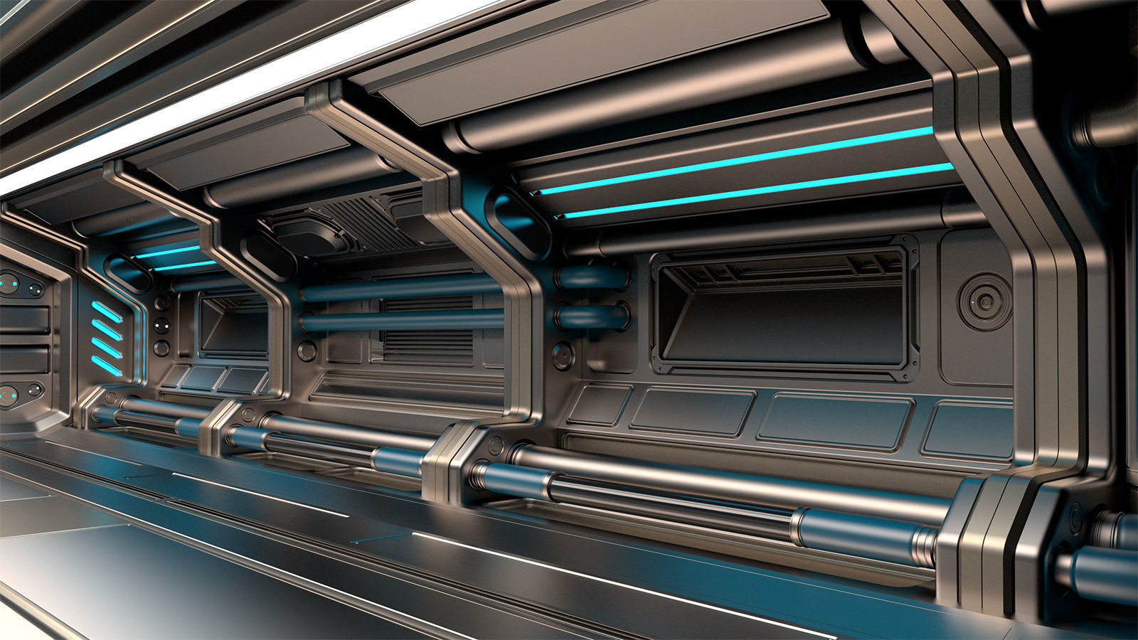 Sci Fi Modular Corridor BASIC EDITION 3D model_2
