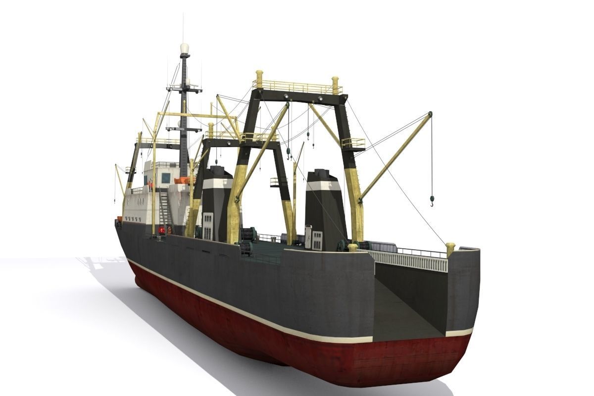 Trawler ship Low-poly 3D model_4