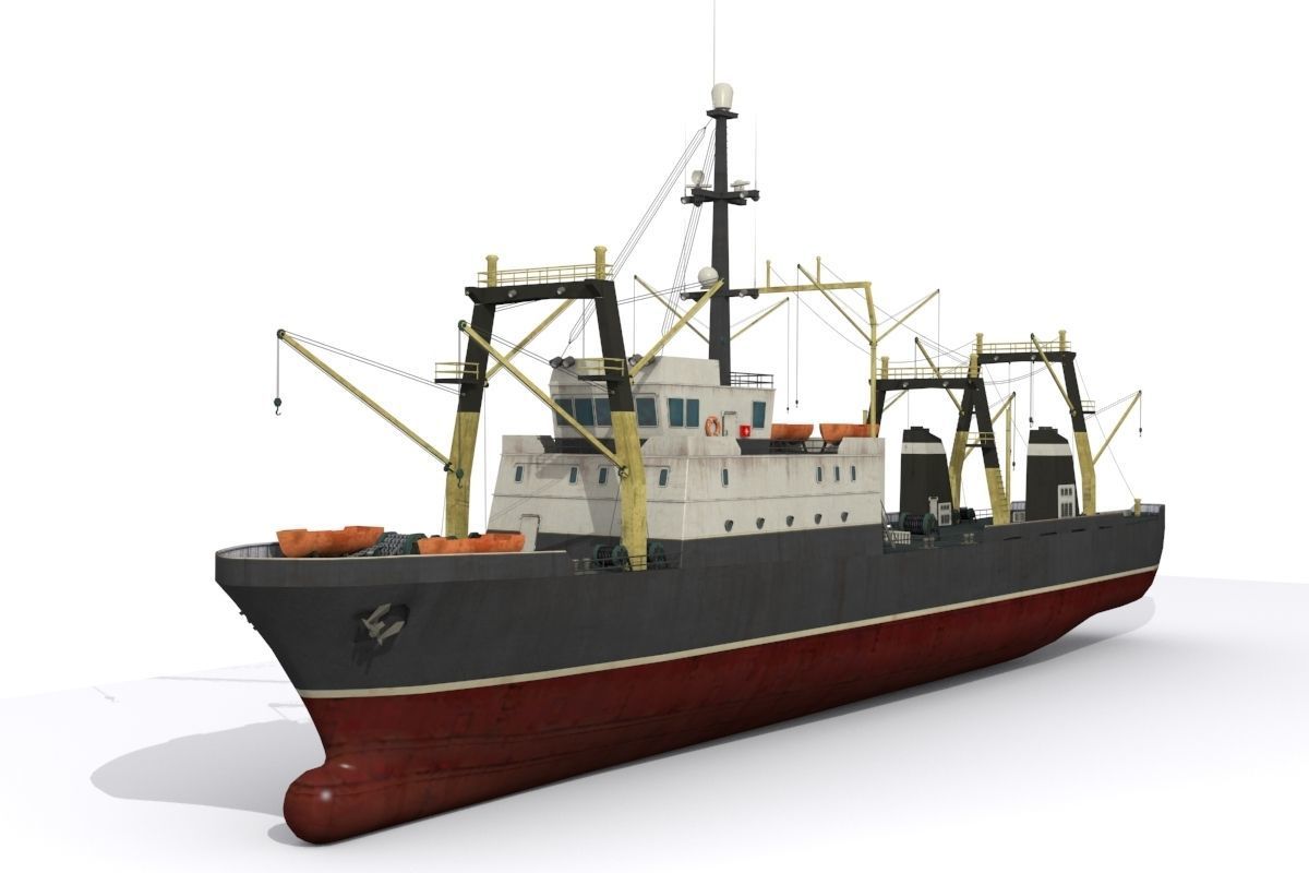 Trawler ship Low-poly 3D model_1