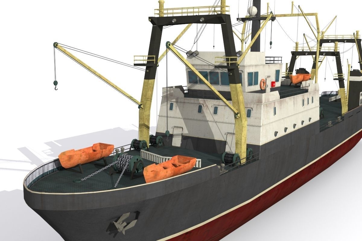 Trawler ship Low-poly 3D model_6