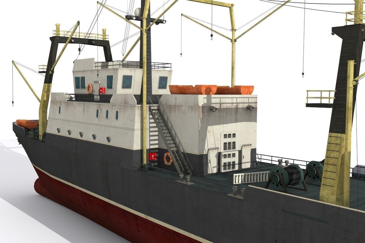 Trawler ship Low-poly 3D model_5
