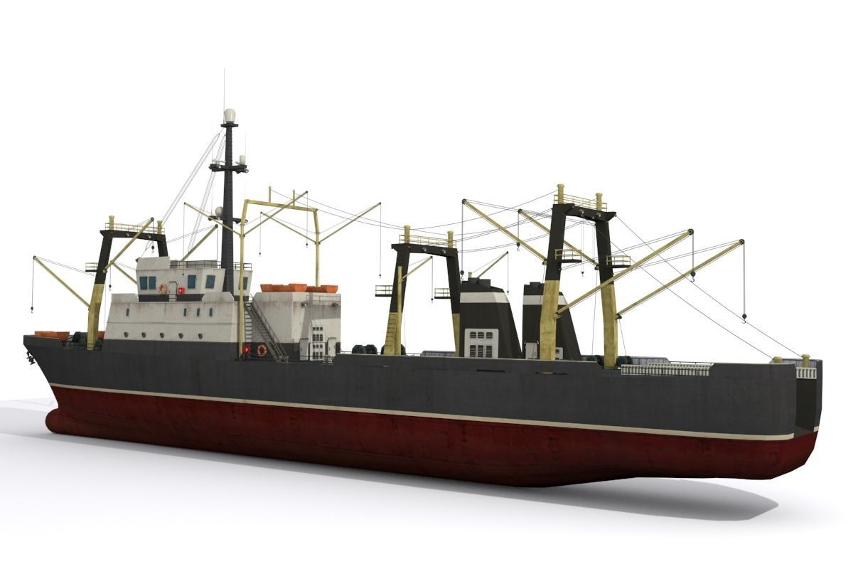 Trawler ship Low-poly 3D model_3