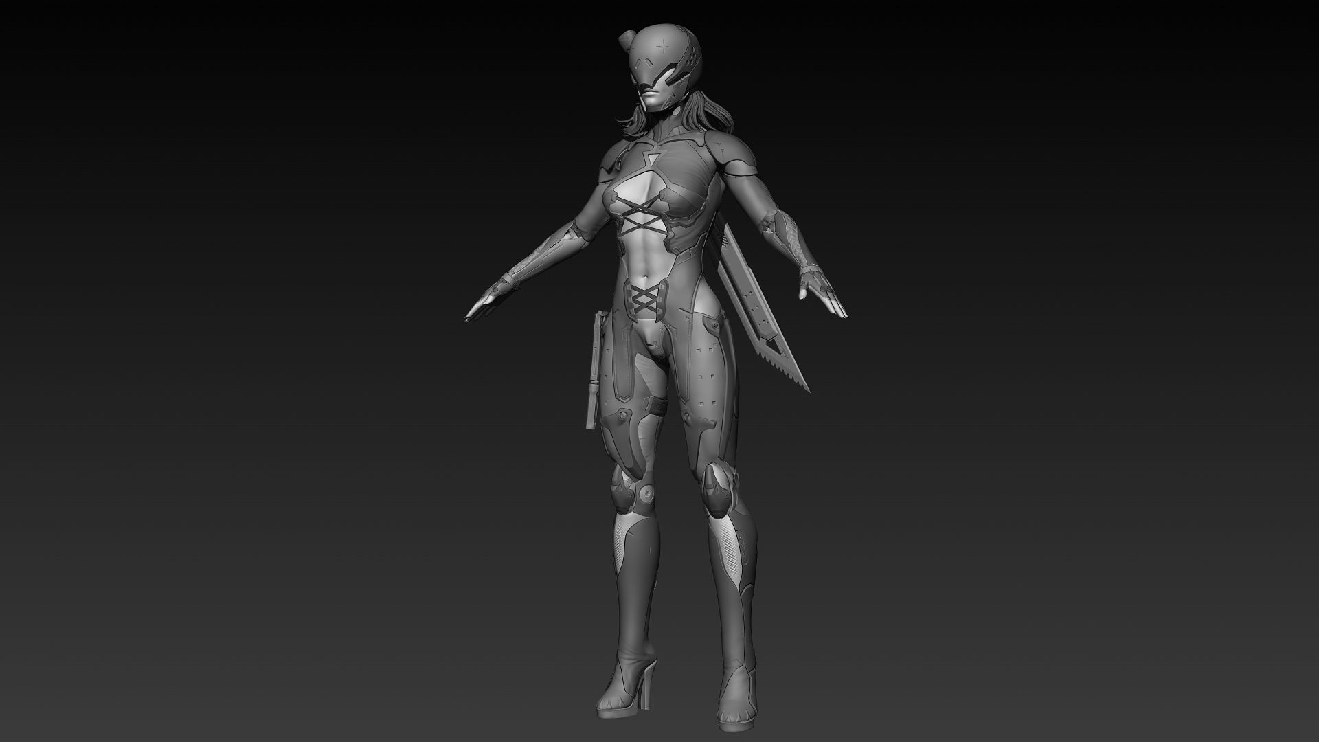 Cyberpunk Female Character 3D model_2