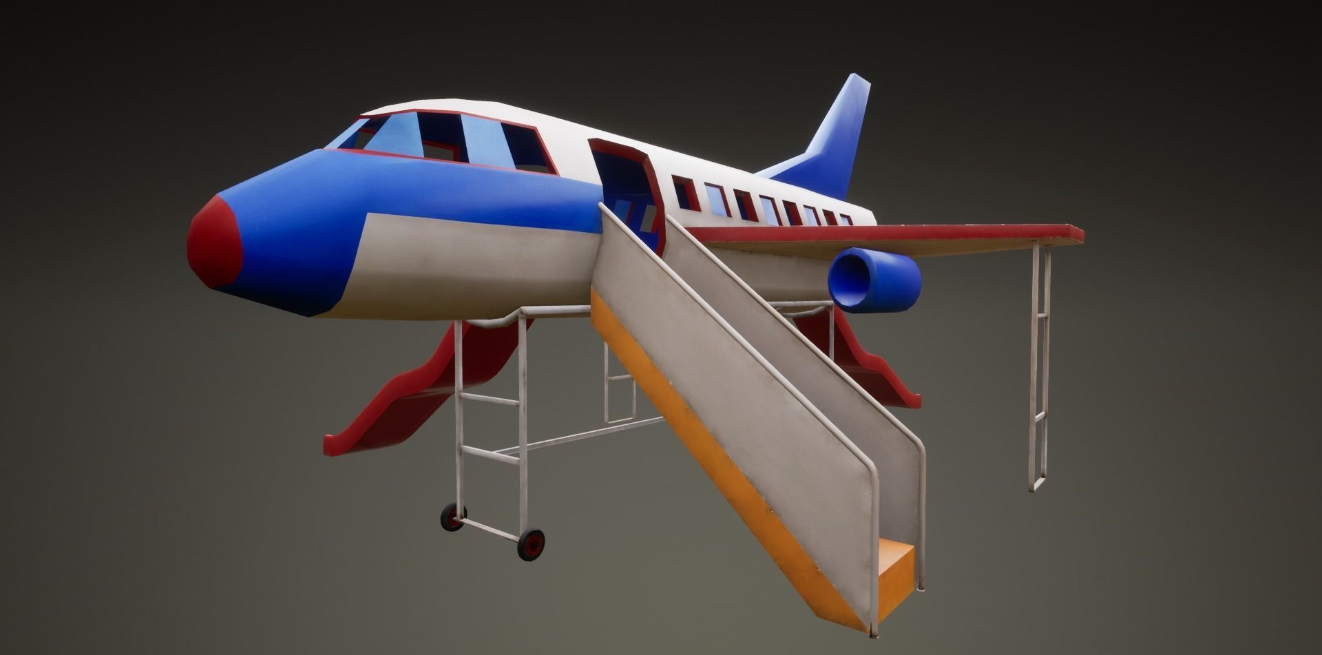 3D low poly PBR playground airplane slide  Low-poly 3D model_7