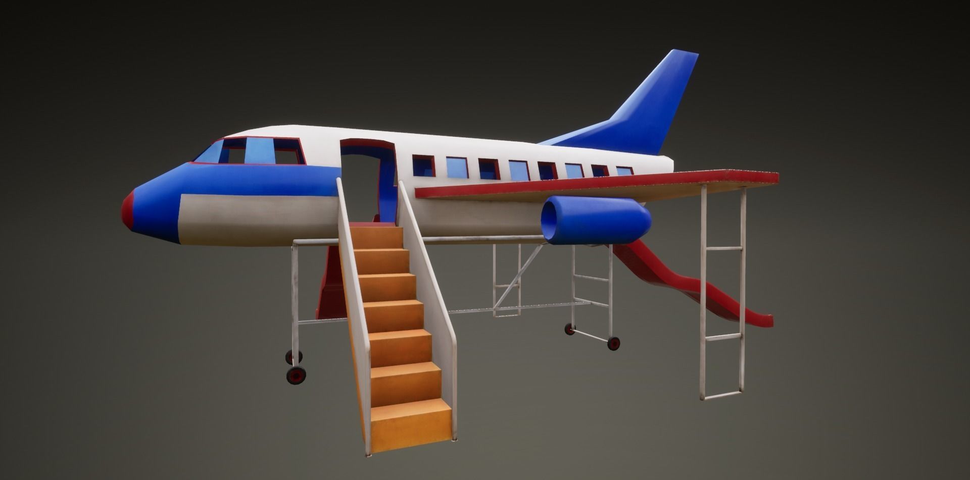 3D low poly PBR playground airplane slide  Low-poly 3D model_3