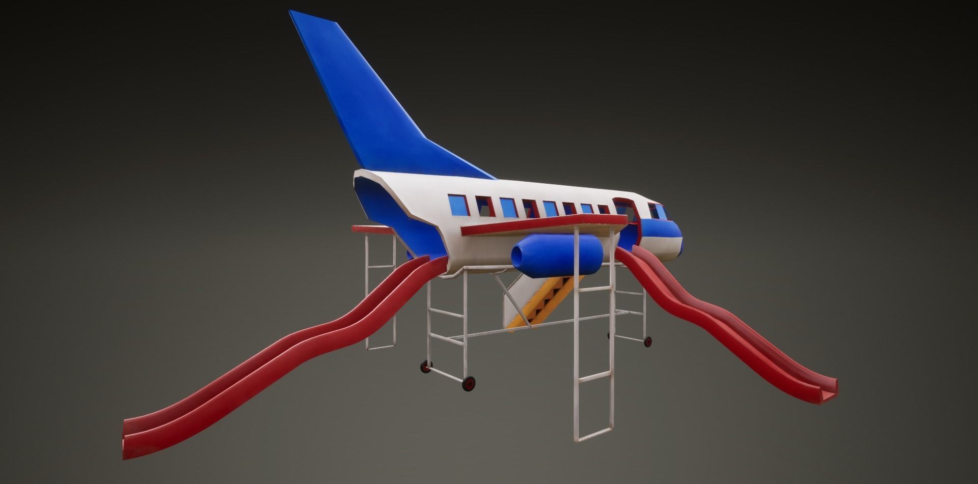 3D low poly PBR playground airplane slide  Low-poly 3D model_5
