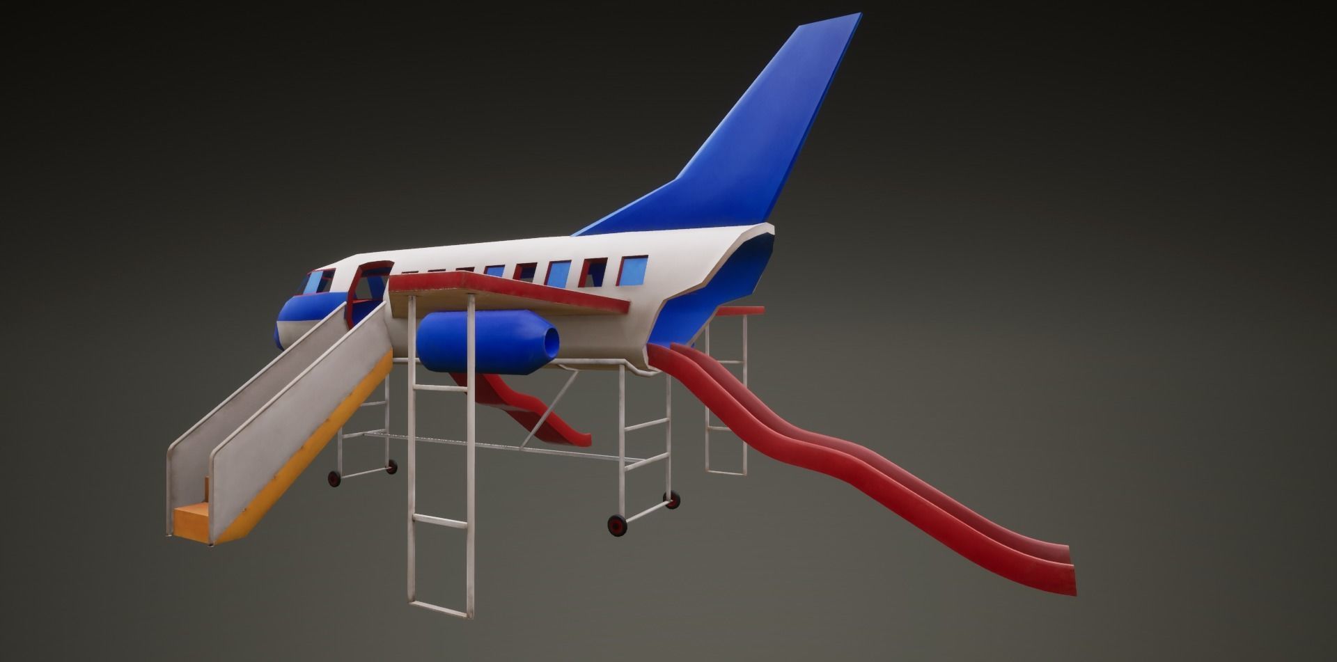 3D low poly PBR playground airplane slide  Low-poly 3D model_4