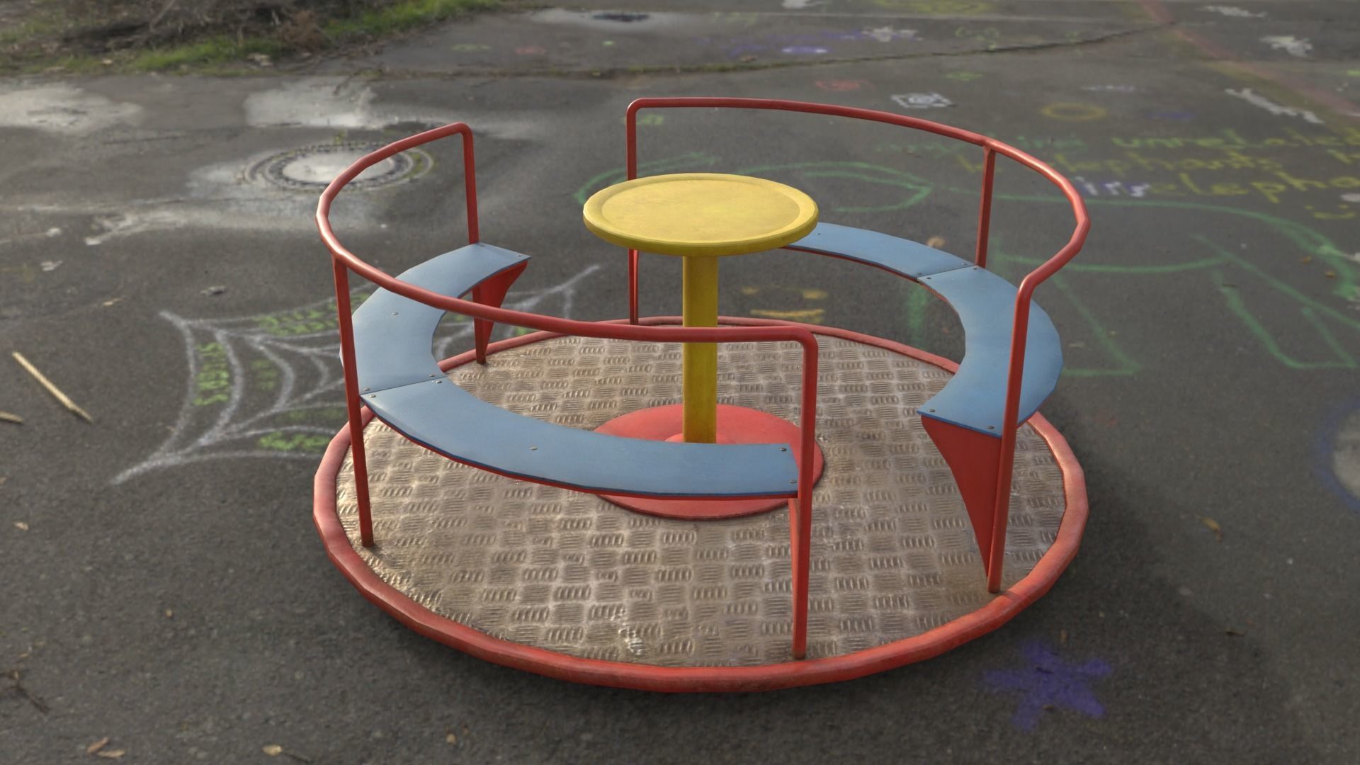 3D low poly PBR playground carousel Low-poly 3D model_0
