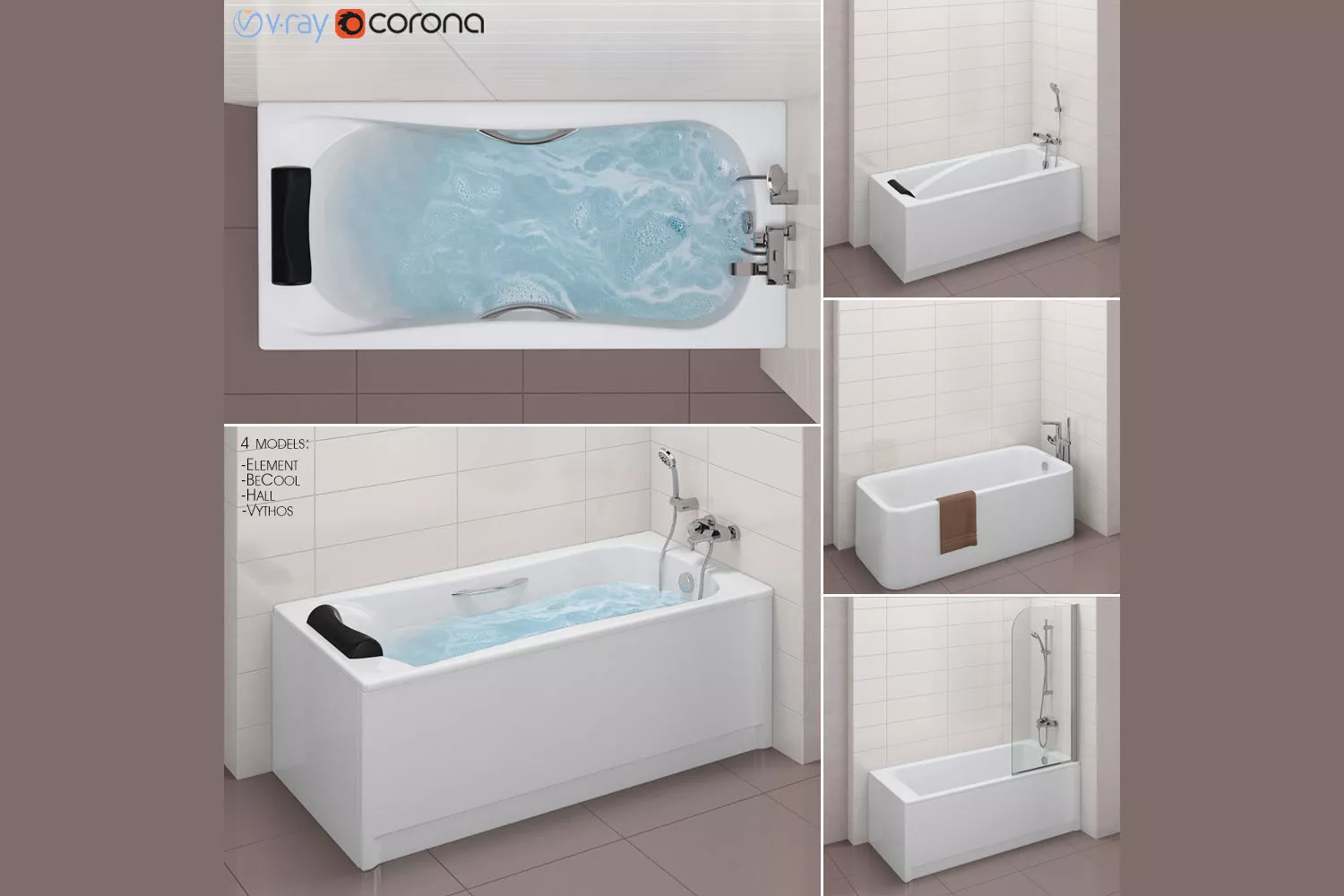 Set of baths Roca set 31 -Element-BeCool-Hall-Vythos 3D model