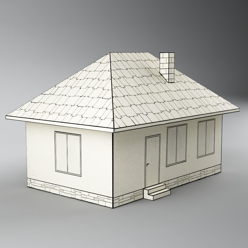 Paper house low poly Low-poly 3D model_1