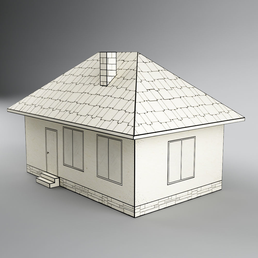 Paper house low poly Low-poly 3D model_2