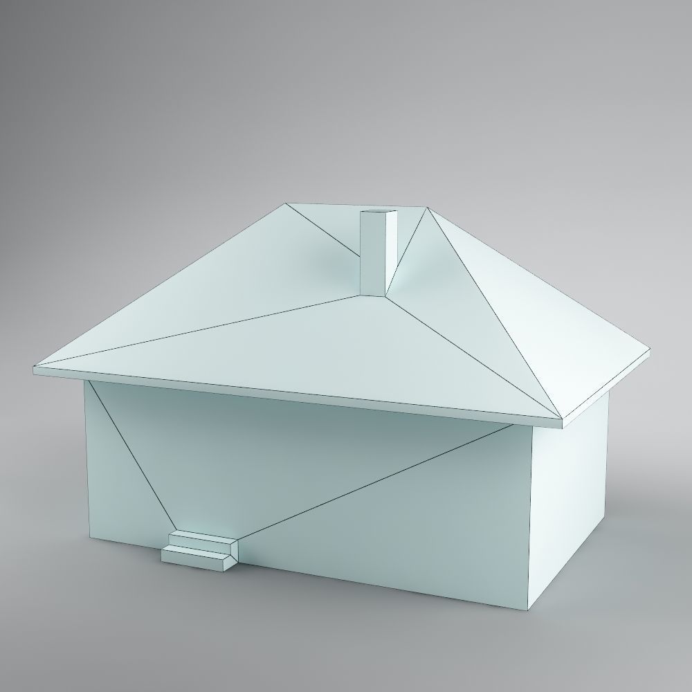 Paper house low poly Low-poly 3D model_4