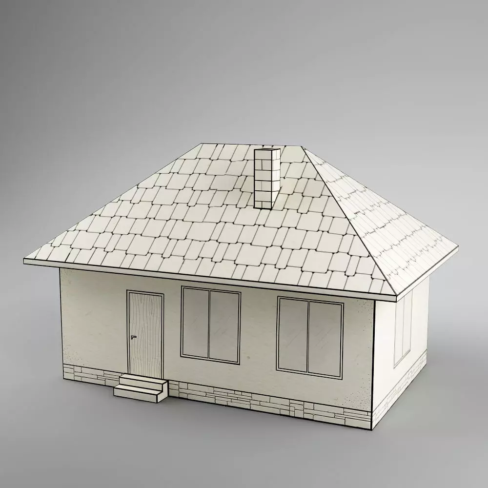 Paper house low poly Low-poly 3D model_0