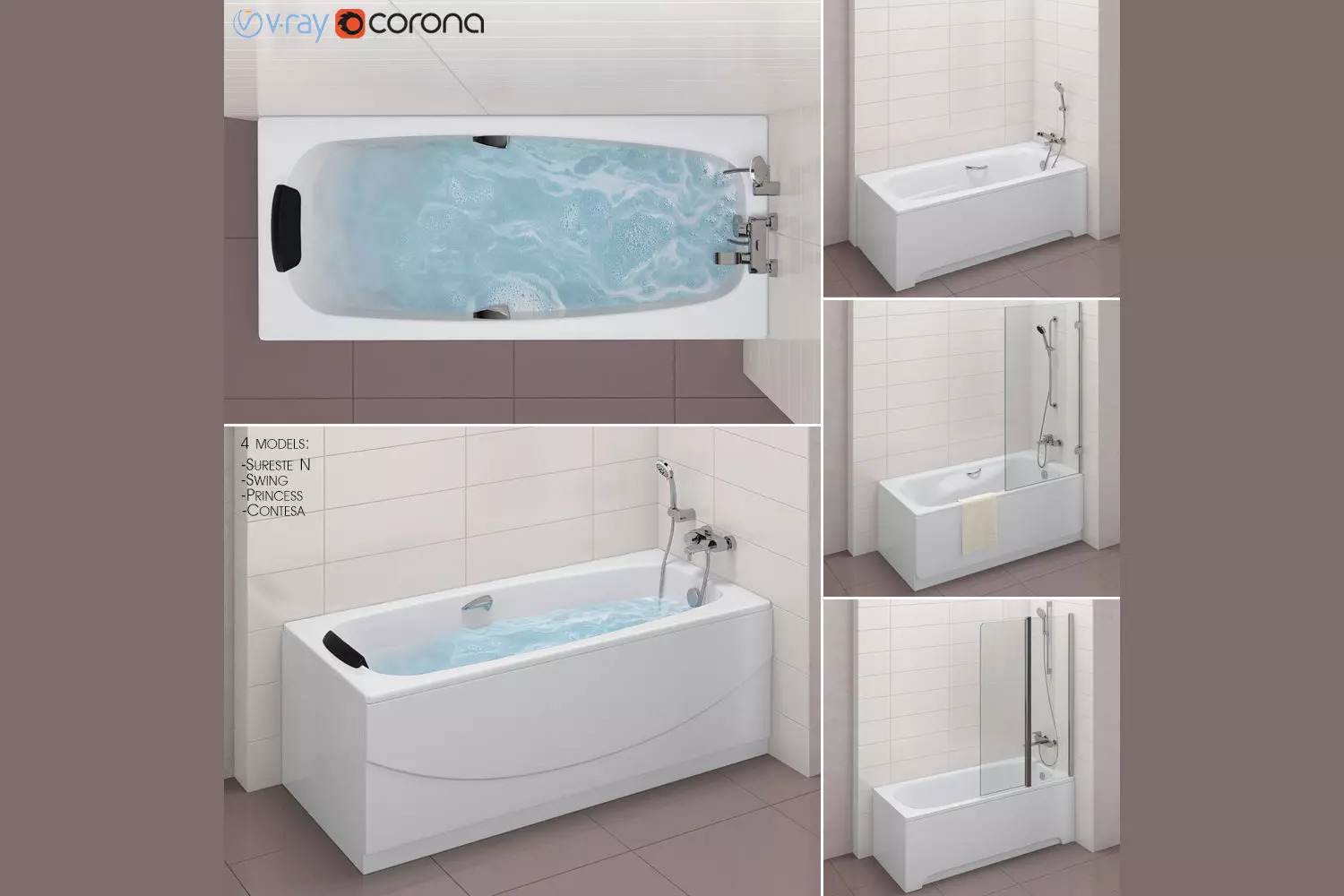 Set of baths Roca set 32 -Sureste N-Swing-Princess-Contesa 3D model_0