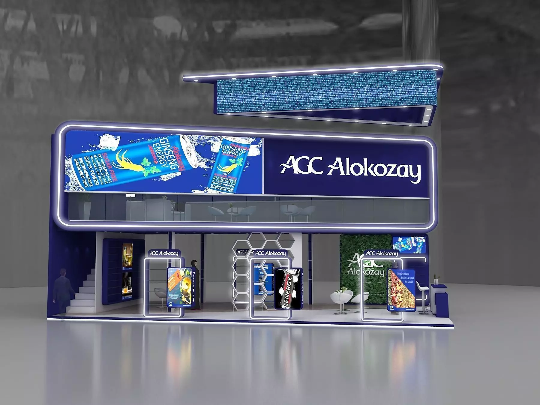 Exhibition stand 3D model 12x6 mtr 3 sides Mezzanine Stand 3D model_0
